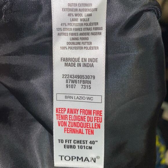 Topman Wool Blend Waistcoat Vest Sleeveless Under Jacket with Pocket Square 40 - Picture 4 of 6